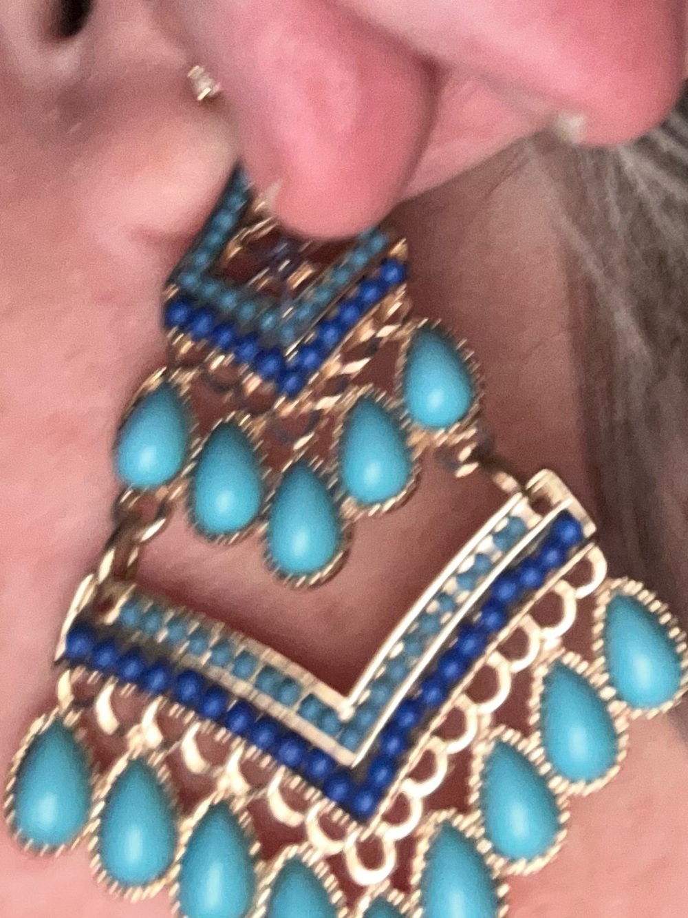 Turquoise color Teardrop Chandelier Earrings
